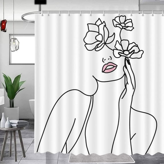 Minimalist Shower Curtain Abstract Line Art Woman Nordic Style Bath Curtain Simple Art Bathroom Decor Fabric Curtain Decor 72x72 Inches