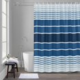 thumbnail image 1 of Minimalist Shower Curtain for Bathroom Decor, Country Dark Blue Gradient Stripes Waterproof Fabric Shower Curtain, 72"x78" Set with 12 Hooks, 1 of 9