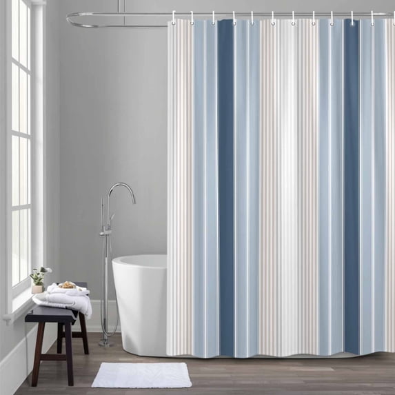 Minimalist Shower Curtain for Bathroom Decor, Grey-blue Gradient Gray Stripes Farm Waterproof Fabric Shower Curtain, 36"x72" Set with 12 Hooks
