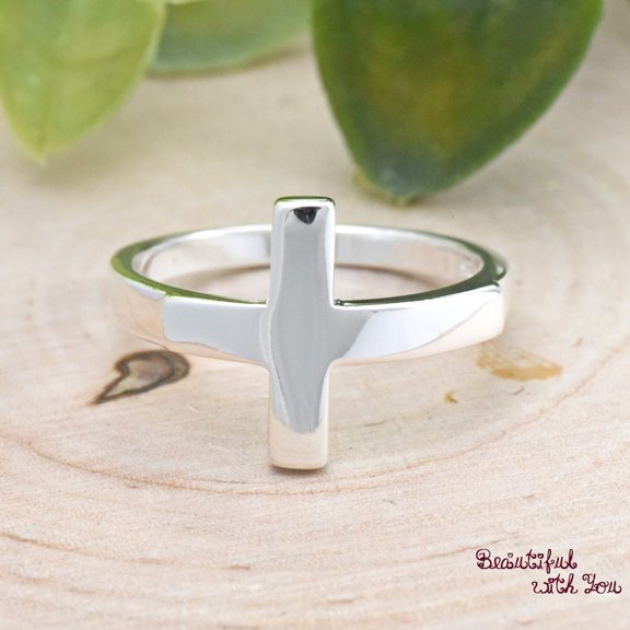 SS DESIGNS- Minimalist Sideways Cross Ring, Big Sideways Cross Ring, 925 Cross Ring, Thick Cross Ring, Silver Thumb Ring Cross Minimalist