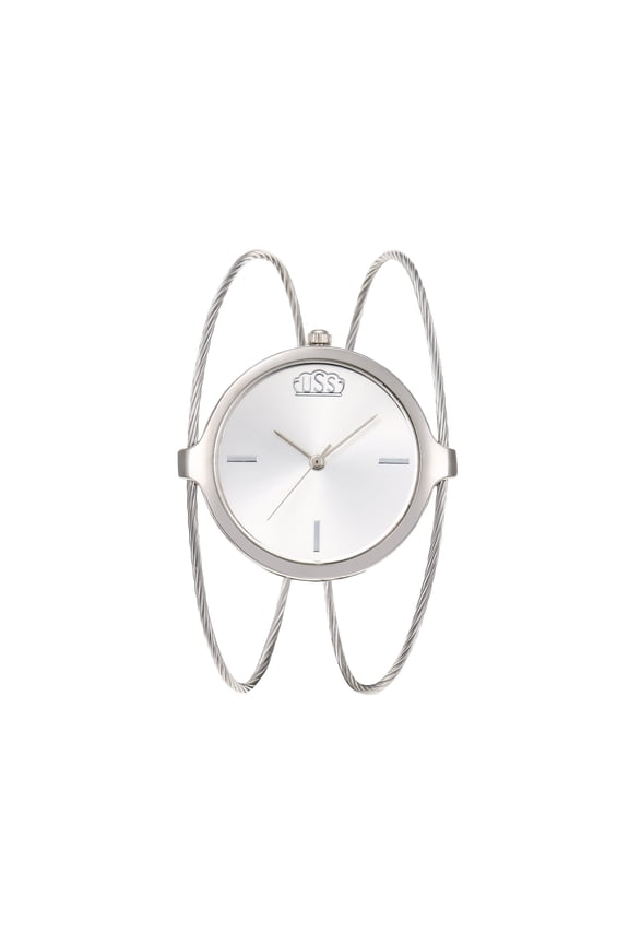 Minimalist Silver Bangle Watch for Women Double Wire Bracelet Cuff Quartz Watch Modern Elegant Style