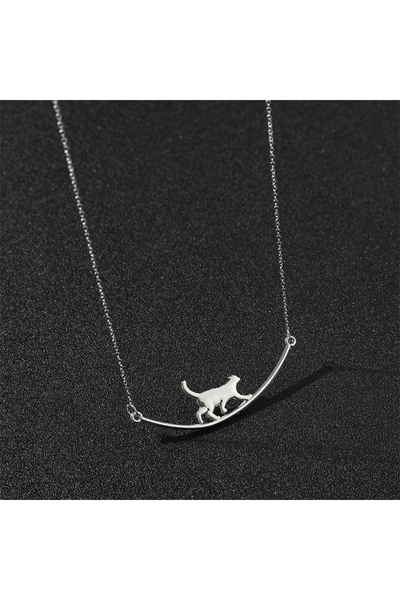 Minimalist Silver Cat Pendant Necklace Walking Kitten Jewelry Gift for Women