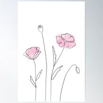 Minimalist Single Line Art, Simple Flowers Drawing, Pastel Pink Watercolor Splash Poster Wall Art, Modern Wall Decor For Living Room Bedroom, 8x12 UNFRAMED