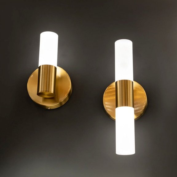 Hussain Crafts 2-Light Antique Patina Brass Crystal Glass Wall Sconce, Mid-Century Home Decor
