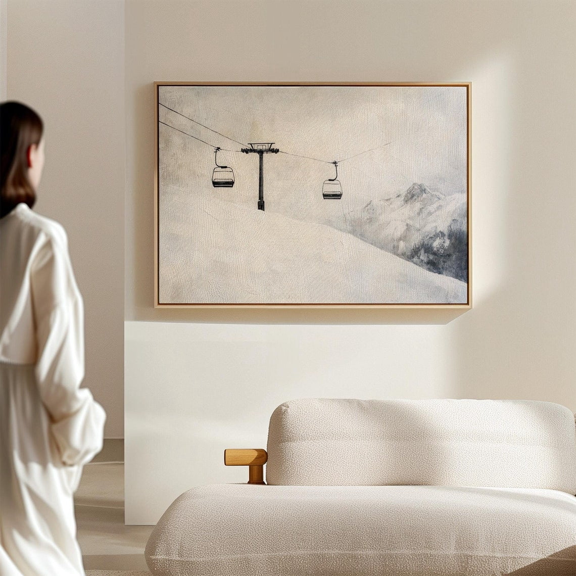 Curated visual reference: Visual Reference: Minimalist Ski Lift Winter Mountain Art Snowy Landscape Print