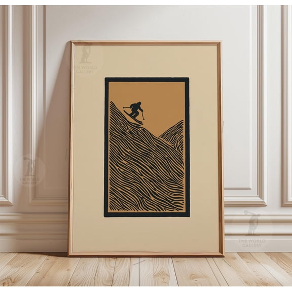 Minimalist Ski Poster Line Art Mountain Wall Art Winter Illustration