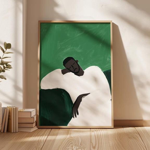 Minimalist Sleeping Man Print, Modern Green Wall Art, Abstract Figure On Couch, Calm Neutral Decor, Poster Wall Art, Modern Wall Decor, 16x24 UNFRAMED