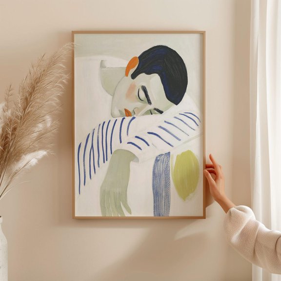 Minimalist Sleeping Portrait Art, Abstract Blue Striped Figure Print, Modern Contemplative, Serene Cozy Art Wall Art, Modern Wall Decor, 8x12 UNFRAMED