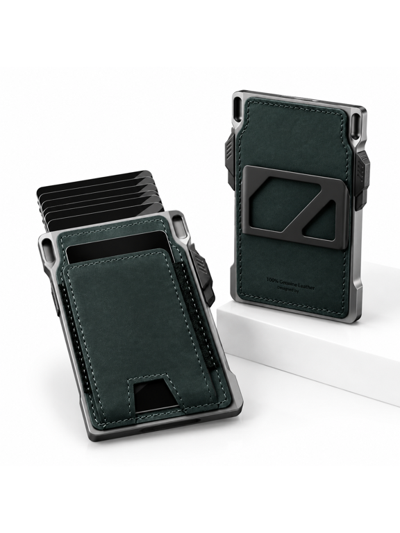 Minimalist Slim Pine Green Full Grain Leather RFID Blocking Wallet for Men