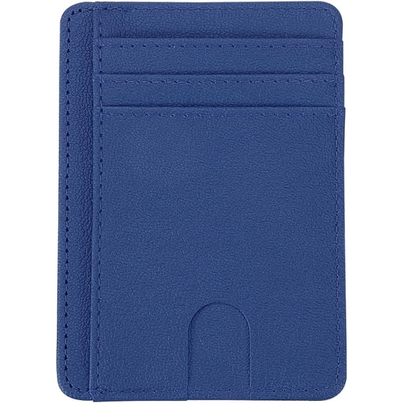 Minimalist Slim Wallet, Leather Front Pocket RFID Blocking Wallet Credit Card Holder Money Clip with ID Window for Men & Women, Blue