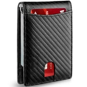Minimalist Slim Wallet for Men with Money Clip RFID Blocking Front Pocket Leather Mens Wallets (Black)