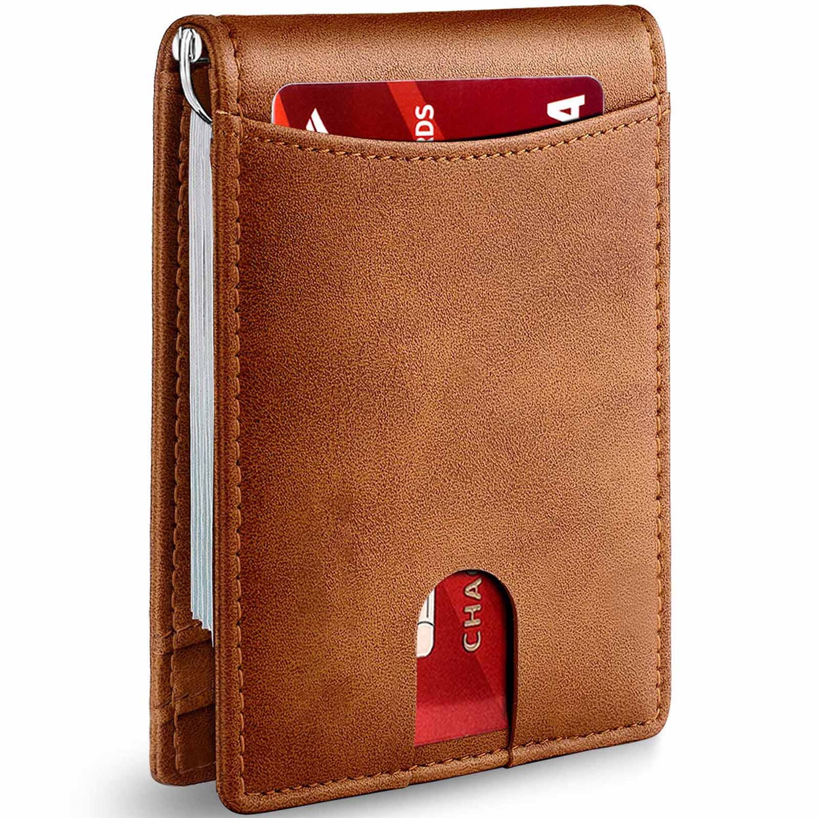 YBONNE Mens Slim Wallet with Money Clip Front Pocket RFID Blocking Thin  Bifold Leather Card Holder Minimalist Mini Billfold