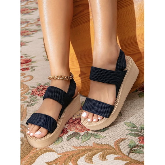 Minimalist Slingback Wedge Sandals Black Vacation Solid Color Wedge Sandals