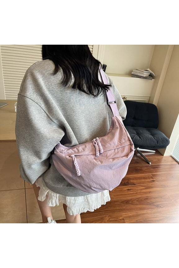 Minimalist Slouchy Nylon Hobo Bag for Women, Braided Zipper Pull, 2 Sizes Available, Large Capacity Casual Commute Crossbody Bag for Sports & Cycling (12.2"x7.9"x2.0"/9.8"x6.7"x2.0", 0.53lb/0.49lb)