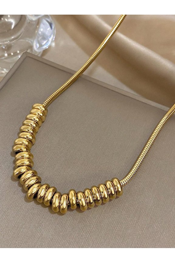 Minimalist Snake Chain Bead Necklace In Multicolor Goldtone Finish