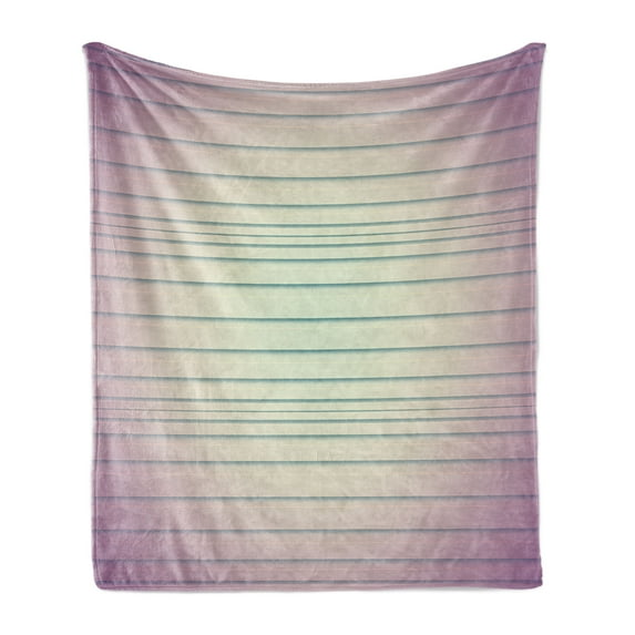 Minimalist Soft Flannel Fleece Blanket, Nostalgic Inspired Soft Toned Horizontal Bands Stripes Image Print, Cozy Plush for Indoor and Outdoor Use, 60" x 80", Pale Yellow Dried Rose, by Ambesonne