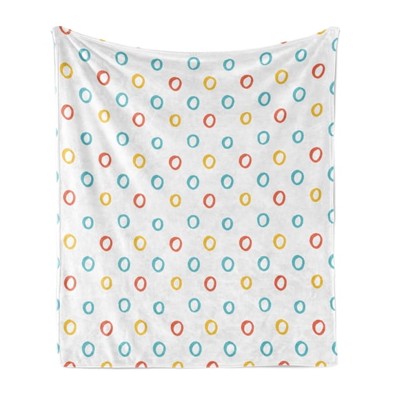 Minimalist Soft Flannel Fleece Throw Blanket, Childish Color Hoops Circle Shapes Baby Kids Girls Motif, Cozy Plush for Indoor and Outdoor Use, 50" x 60", Earth Yellow Turquoise, by Ambesonne