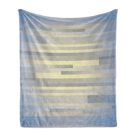Minimalist Soft Flannel Fleece Throw Blanket, Modern Artwork Style Geometric Long Striped Forms Graphic Illustration, Cozy Plush for Indoor and Outdoor Use, 60" x 80", Pale Yellow Blue, by Ambesonne