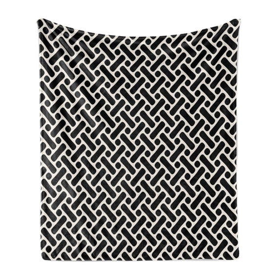 Minimalist Soft Flannel Fleece Throw Blanket, Modern Rounded Symmetric Shapes with Trippy Boho Tribal Effects Design, Cozy Plush for Indoor and Outdoor Use, 50" x 70", White and Black, by Ambesonne