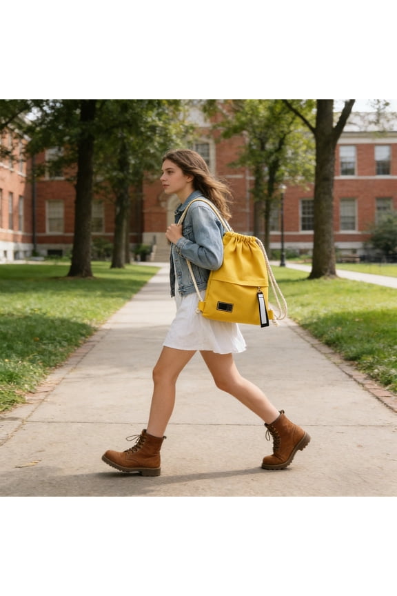 Minimalist Solid Color Canvas Drawstring Backpack - Lightweight Sling Bag for School, Travel & Daily Use