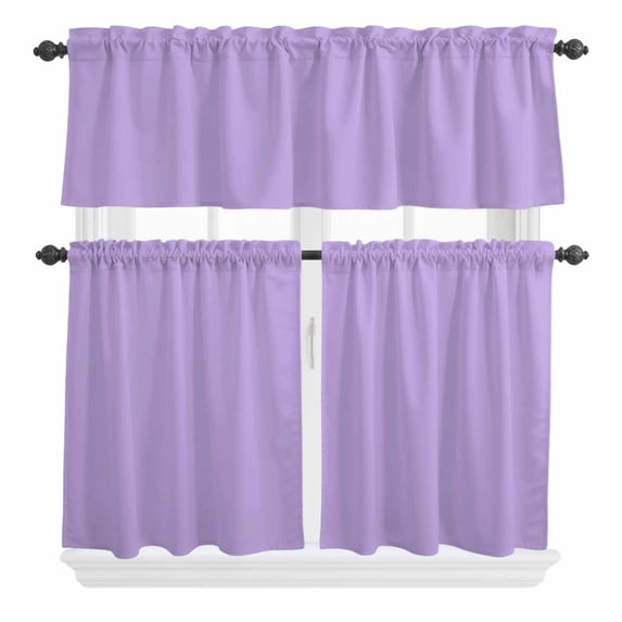 Minimalist Solid Color Curtain Valances Set Pure Lavender Purple Simple Kitchen Curtains 36&nbsp;inch Length Rod Pocket Valance and Tiers 3 Piece Set Small Bedroom Bathroom Laundry Decor