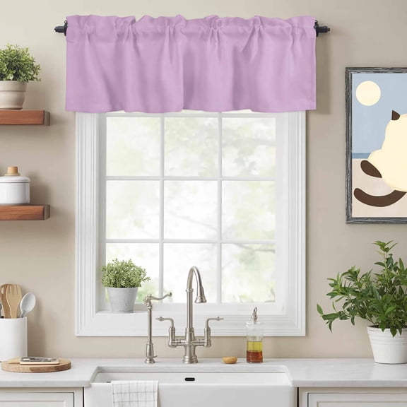 Minimalist Solid Color Lilac Valances for Windows,Kitchen Valance Rod Pocket Short Curtain, Light Purple Monochrome Art Valance Curtain Window Valances for Bedroom Bathroom Living Room 54x18in