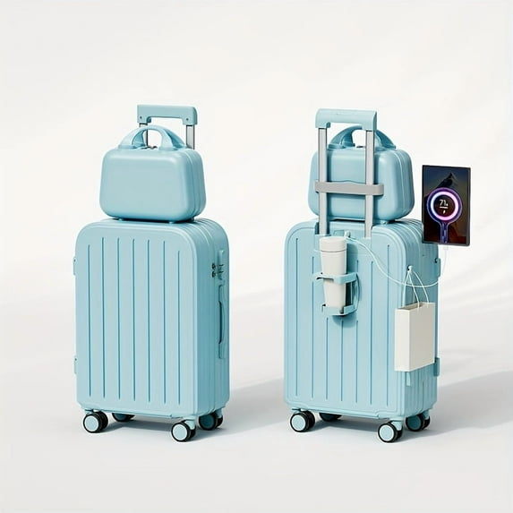 Minimalist Solid Color Luggage Case Set - Hard Shell, Zipper Trolley | 1pc/2pcs, Includes Small Square Makeup Handbag for Travel