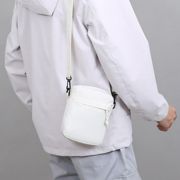 Minimalist Solid Color Men’s Crossbody Bag - White, Mini Square Single-Shoulder Bag for Daily Use