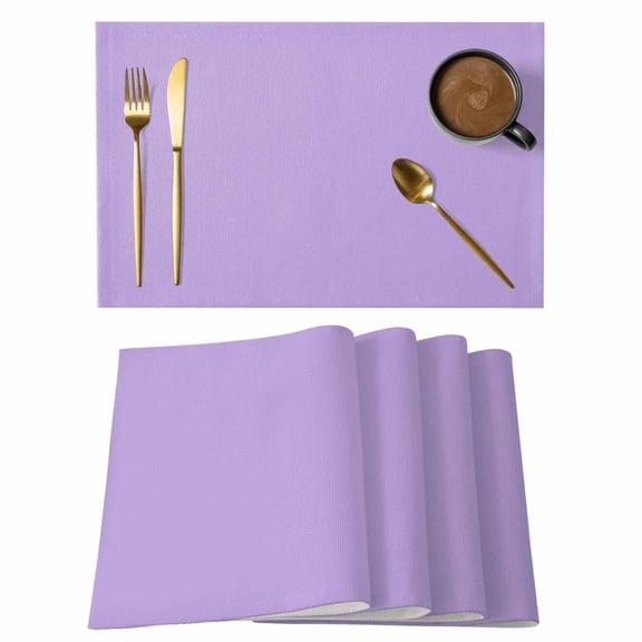 Minimalist Solid Color Placemats Set of 4, Pure Lavender Purple Simple Non-Slip Place Mats Washable Table Mats for Kitchen Dining Table Decorations Indoor/Outdoor