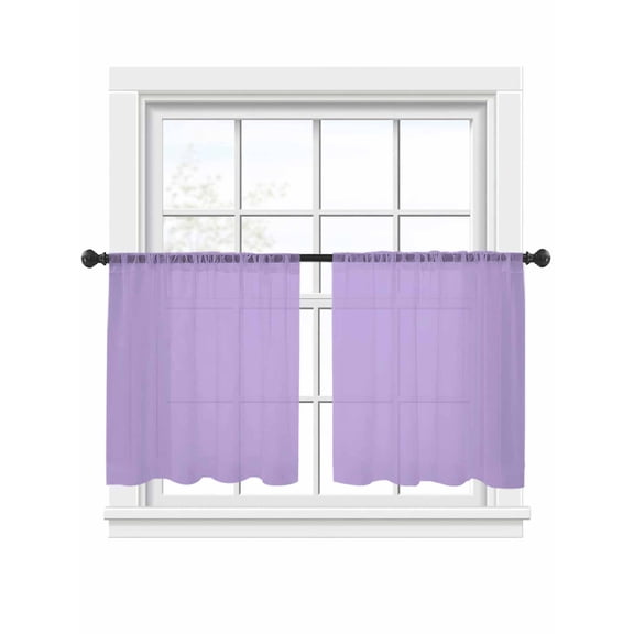 Minimalist Solid Color Sheer Curtains 45 inches Long 2 Panels Set Pure Lavender Purple Simple Tiers Sheers Rod Pocket Small Window Short Curtains for Kitchen Cafe, Each 52" W x 45" L