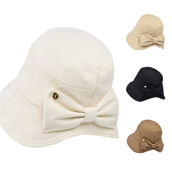 Minimalist Solid‑Color Side Bow Basin Hat Soft Woven Texture Wide Brim Ladies Literary‑style Outdoor Sun‑Protection Head‑Accessory