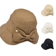 thumbnail image 1 of Minimalist Solid‑Color Side Bow Basin Hat Soft Woven Texture Wide Brim Ladies Literary‑style Outdoor Sun‑Protection Head‑Accessory, 1 of 3