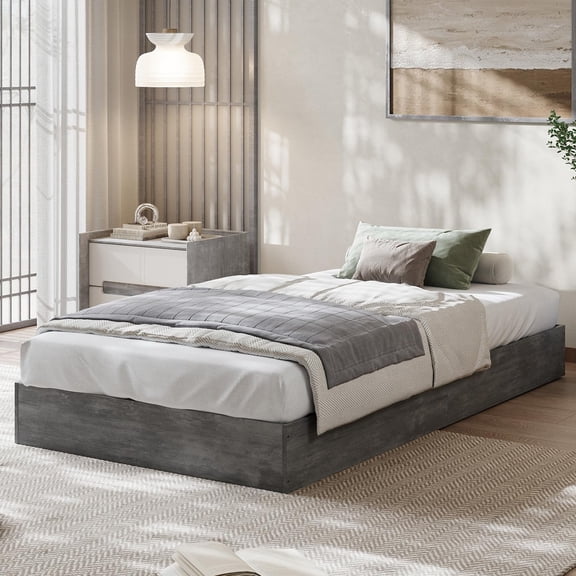 Minimalist Solid Wood Platform Bed Frame – Low Profile Floor-Standing, Noise-Free, No Box Spring Needed, Easy Assembly