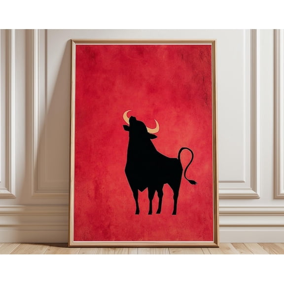 Minimalist Spanish Bull Matador Rojo Wall Art Print, Unframed Paper Poster 8x10in