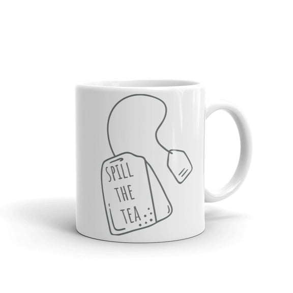 Minimalist Spill The Tea Mug Line Art Teabag Design Simple Aesthetic Coffee Cup Gossip Quote Gift Idea Kitchen Drinkware Ceramic Mug 11oz
