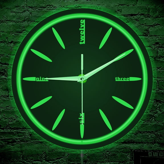 Minimalist Spoke Design Illuminated Wall Clock for Living Room Bar Retro Industrial Home Decor Metal Frame LED Neon Light Clock