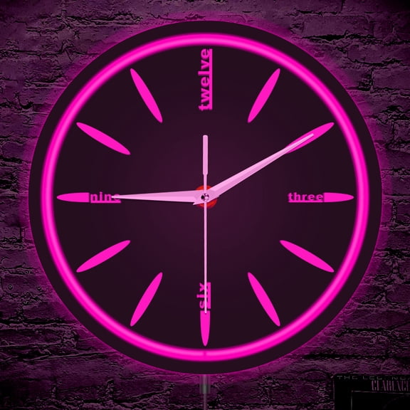 Minimalist Spoke Design Illuminated Wall Clock for Living Room Bar Retro Industrial Home Decor Metal Frame LED Neon Light Clock