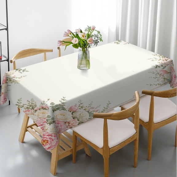 Minimalist Spring Floral Frame Theme Tablecloths rectangle tables large size, Machine-Made - Holiday-Themed Design Tablecloths for dining table, Cafe, dinner, brunch, buffet, picnic