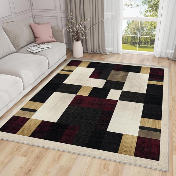 Minimalist Square Geometric Area Rug, Modern Pattern Carpet, Washable Non Slip Low Pile Soft Thin, Living Room Bedroom Study Entrance Home Decor Mat 2x3ft(Small)