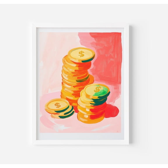 Minimalist Stack of Coins Art Modern Gallery Wall Decor, Unframed Paper Print