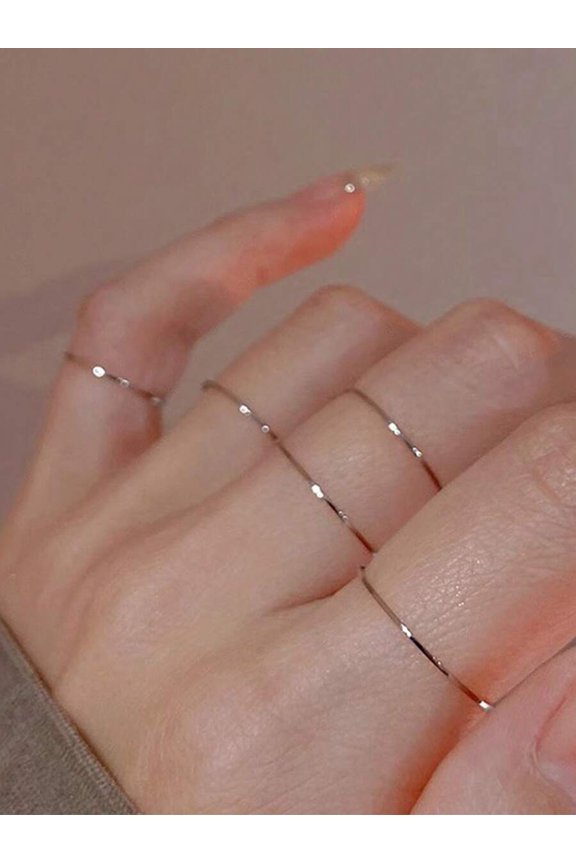 Minimalist Stackable Band Rings Set In Silver, 5 Pieces, Size 5