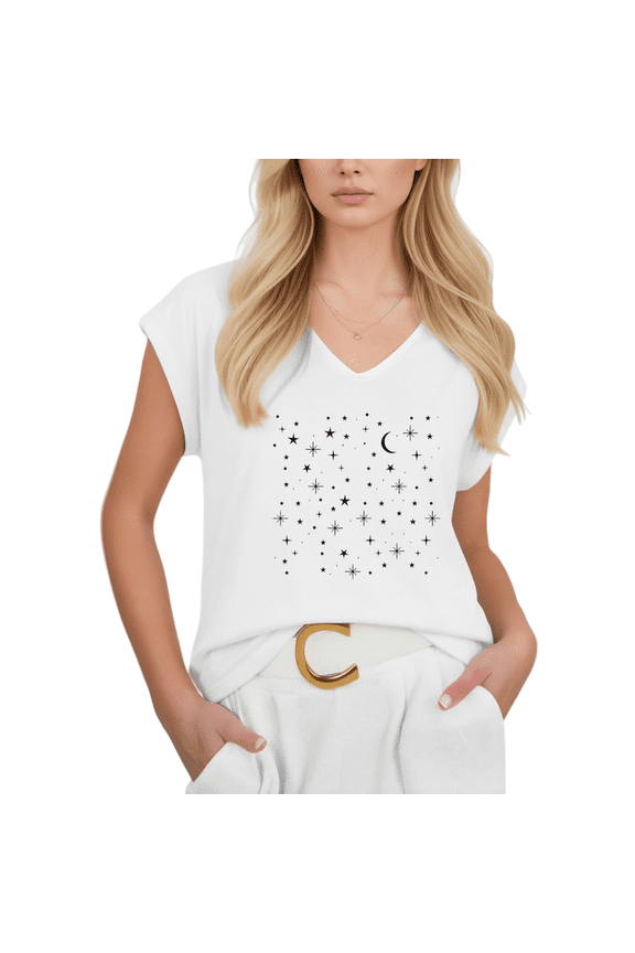 Minimalist Star Moon Shirt Women Print Tshirt Graphic Tees Shirts White Sleeveless Aesthetic Celestial Casual Summer Tee Size S-5XL Tops