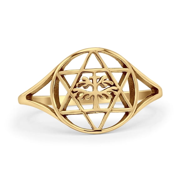 Minimalist Star Of David & Tree Oxidized Ring 925 Sterling Silver Size 6