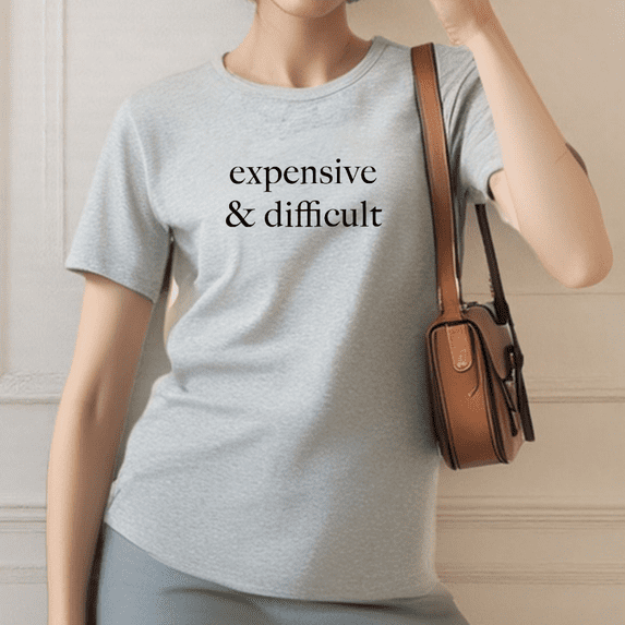 Minimalist Statement Graphic Tee,Tops Has "expensive & difficult" Word Design,Round Neck Regular Fit T-shirts, Size(S-5XL)