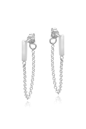 Minimalist Sterling Silver Bar Chain .925 Sterling Silver Front to Back Hoop Earring