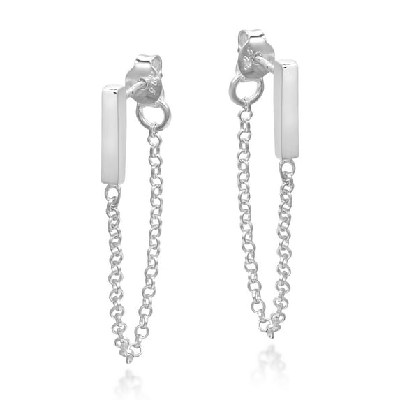 Minimalist Sterling Silver Bar Chain .925 Sterling Silver Front to Back Hoop Earring