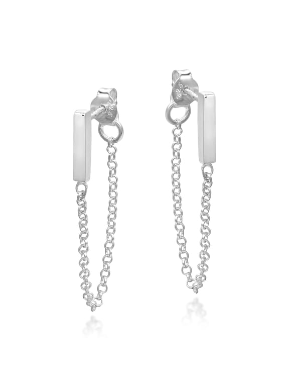 Minimalist Sterling Silver Bar Chain .925 Sterling Silver Front to Back Hoop Earring