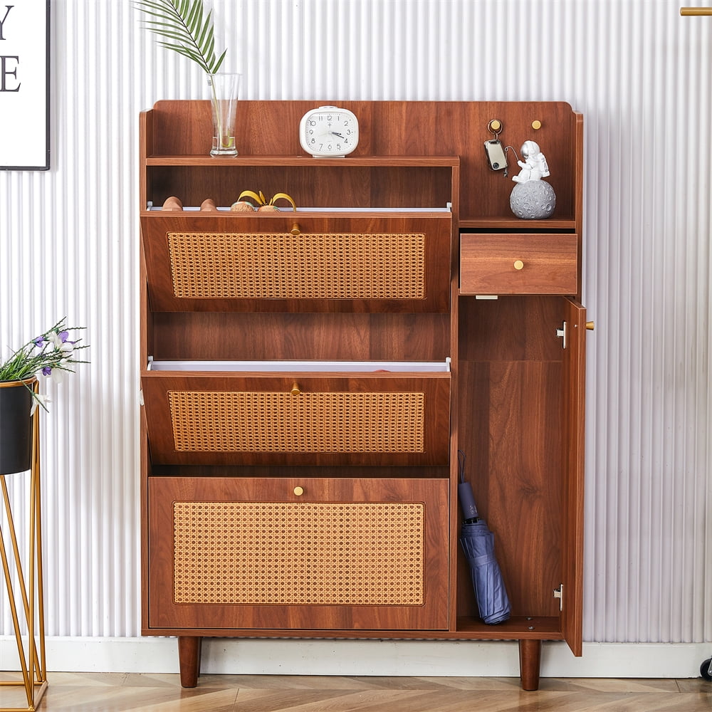 Minimalist Storage Rattan Shoe with Storage Shelves