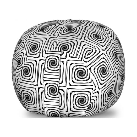 Minimalist Storage Toy Bag Chair, Simplistic Square Shaped Spiral Labyrinth Geometric Pattern Art Deco, Stuffed Animal Organizer Washable Bag, Large Size, Dark Blue Grey White, by Ambesonne