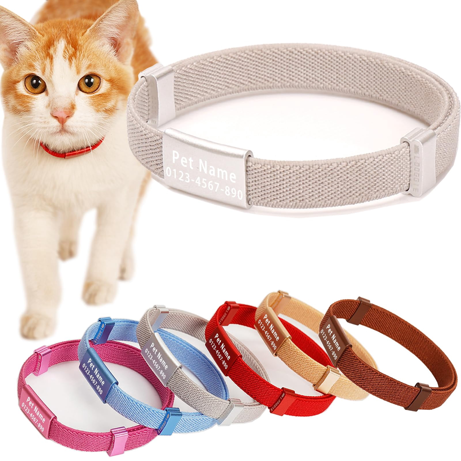 Minimalist Stretch Lightweight Custom Engraved Cat Collar with Name Tag — free download